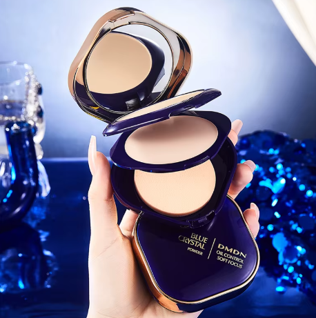 Blue Crystal Pressed Powder Makeup Compact