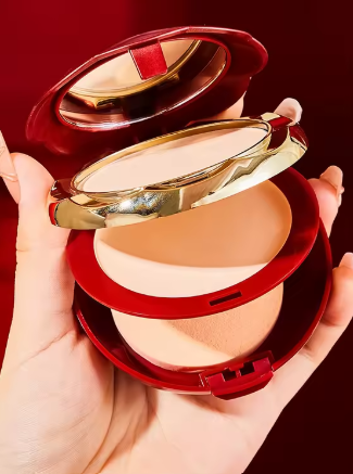 Red Camellia Pressed Powder Makeup Compact